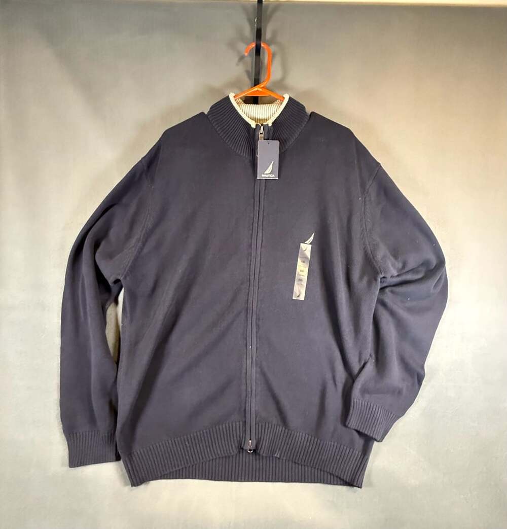 Nautica Men's Full Zip Mock Neck 100% Cotton Sweater Navy Blue XXL New with Tags
